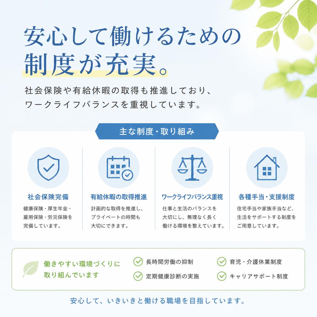 充実した福利厚生と働きやすい環境