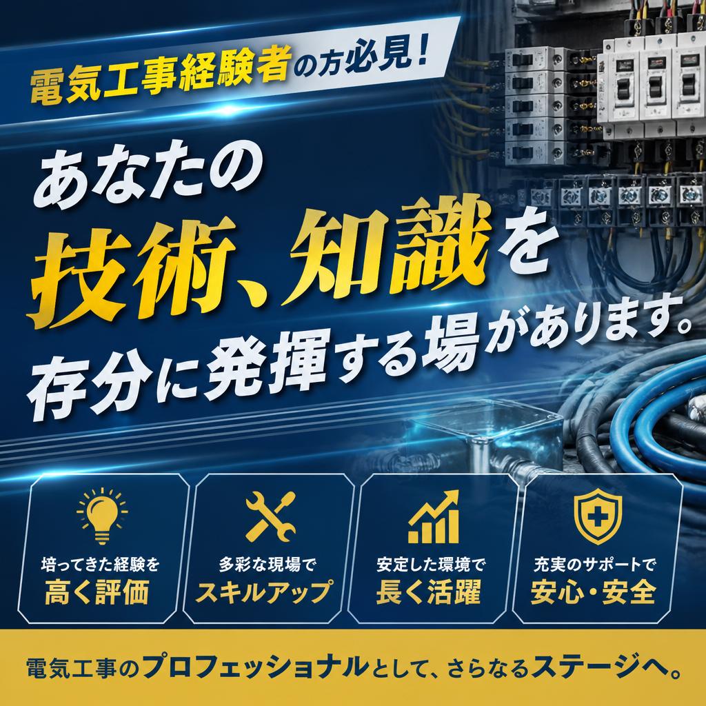 電気工事経験者の方必見！あなたの技術、知識を存分に発揮する場があります。